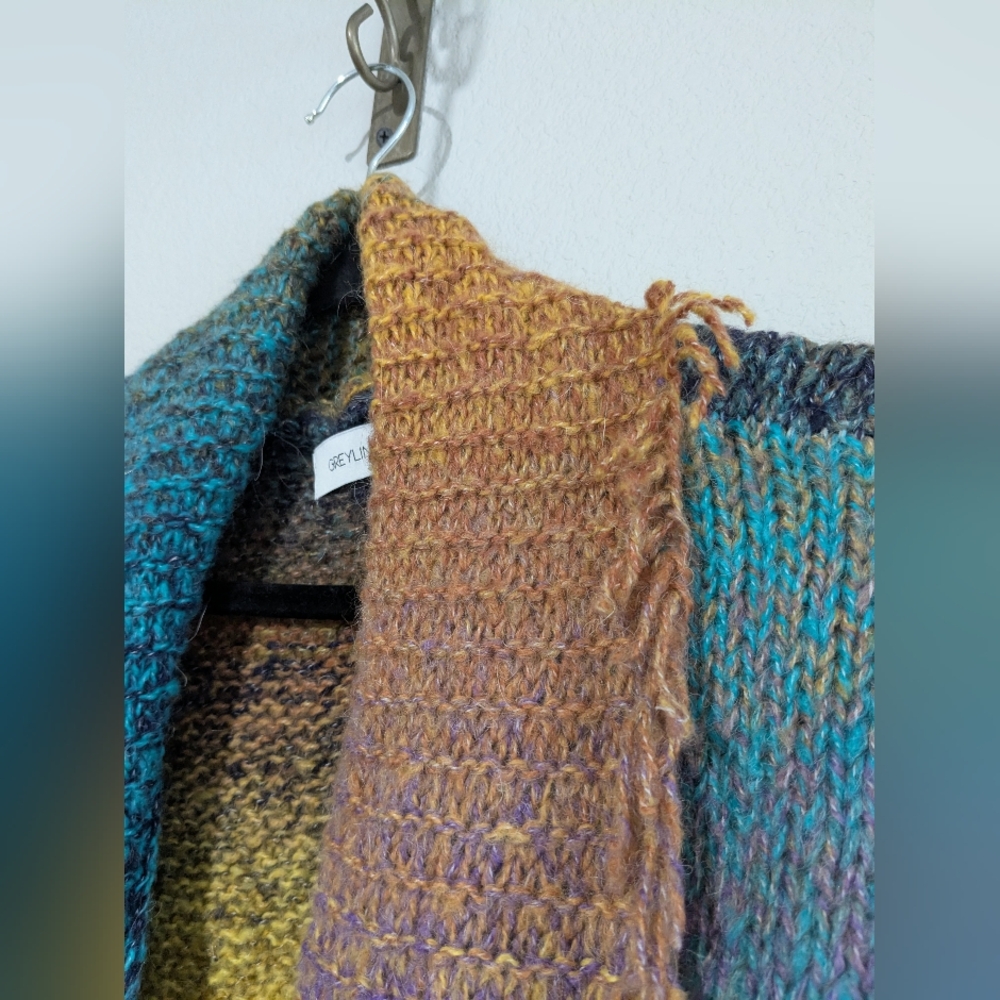 Anthropologie Greylin Oversized Rainbow Knit Fringe Open Front Wrap Sweater S - Picture 14 of 16